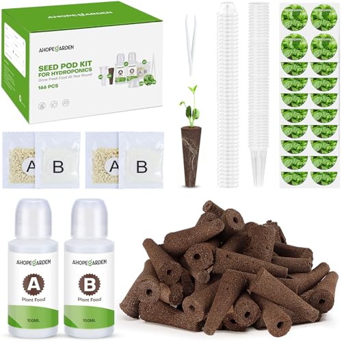 Ahopegarden 166PCS Hydroponic Pods Herb Kit: Grow Anything Kit With 600ml A&B Plant Food, 40 Grow Sponges, 40 Baskets, 40 Domes, 40 Labels, 1 Tweezer - Hydroponics Supplies for Aerogarden & Most Brand - Image 1