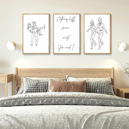 CENDAP 3 Pcs Cowboy Western Wall Art Country Couple Humor Paintings Prints Vintage Black and White Minimalist Line Posters Canvas Wall Decor for Apartment Dorm Bedroom Living Room 12x16in Unframed - Image 3