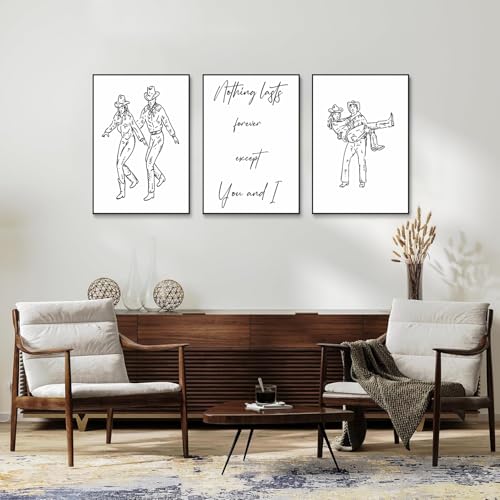 CENDAP 3 Pcs Cowboy Western Wall Art Country Couple Humor Paintings Prints Vintage Black and White Minimalist Line Posters Canvas Wall Decor for Apartment Dorm Bedroom Living Room 12x16in Unframed - Image 2