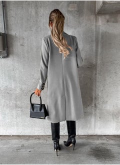 Loquat New Women's Fashion Simple Long Sleeve Lapel Button Wool Overcoat  - Image 2