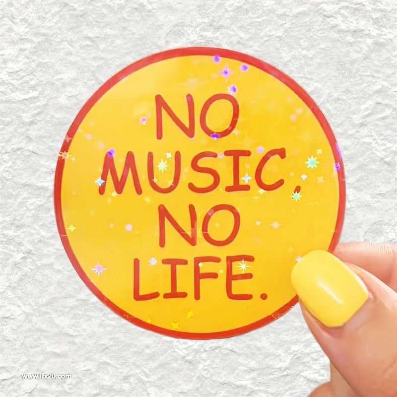 Light Film 1pc Yellow Background Round No Music No Life Vinyl Decal Matte Finish Self Adhesive Bumper Sticker For Car Window Laptop Truck Van Water Bottle - Image 1