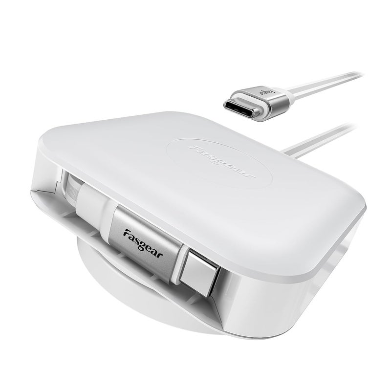 فاسجير كابل القابل للسحب من نوع USB C، شحن سريع بقدرة 60 واط PD/PPS، كابل شحن قابل للسحب من USB C إلى USB C لهواتف i-Phone 17 16 Pro/i-Pad Pro/Mac-Book/Sam-sung، كابل مكتبي من نوع C قابل للدوران 360 درجة (1.4 متر، أبيض نقي) - Image 1