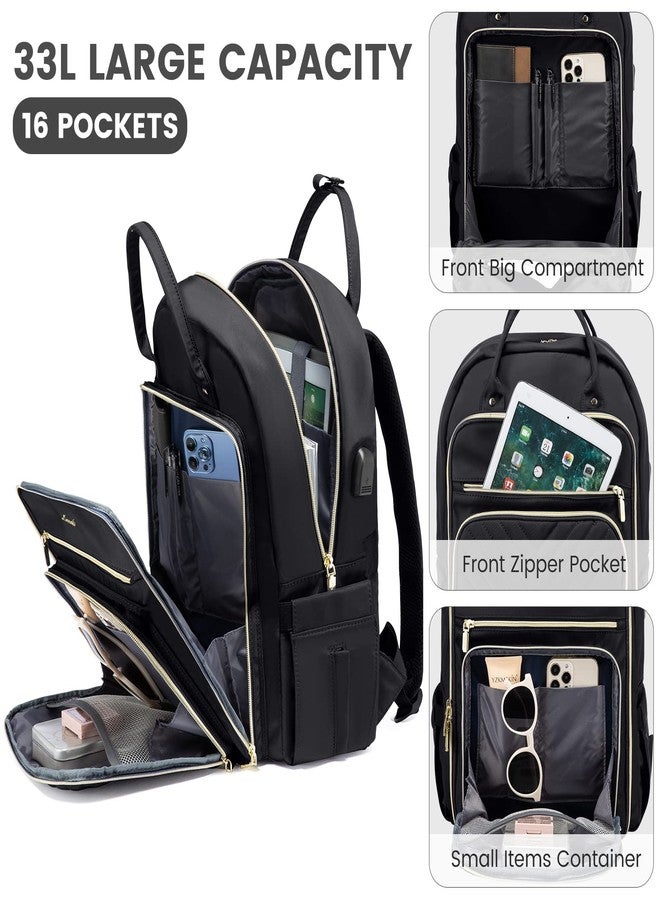 LOVEVOOK Laptop Backpack Women Teacher Backpack,15.6 Inch Laptop Bag with USB Port,Waterproof Daypack for Work Travel,Black - Image 3