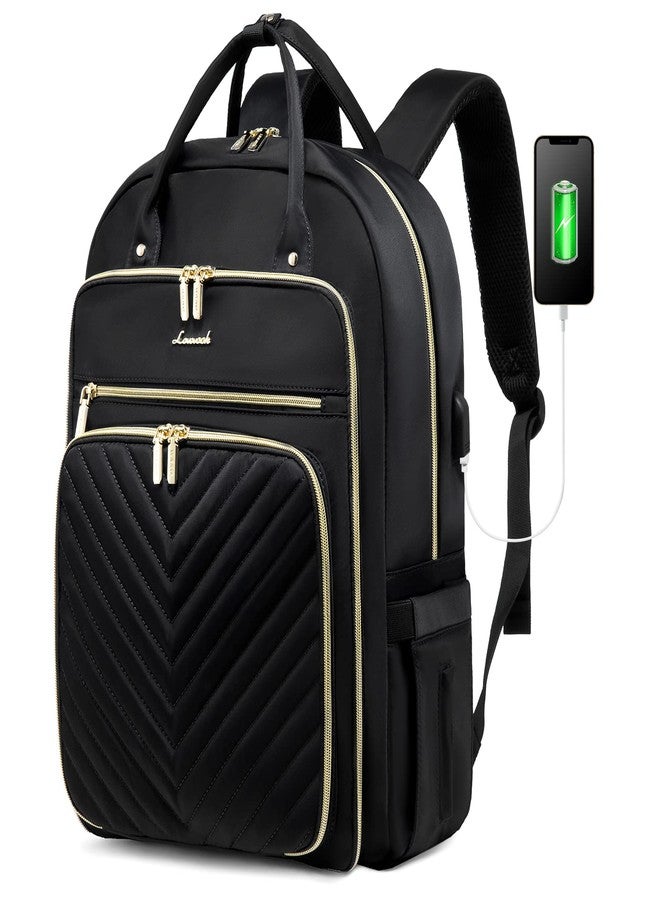 LOVEVOOK Laptop Backpack Women Teacher Backpack,15.6 Inch Laptop Bag with USB Port,Waterproof Daypack for Work Travel,Black - Image 1