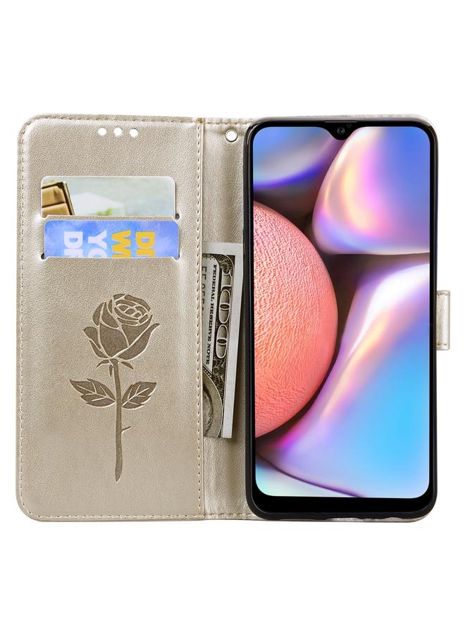 erorex Case For Samsung Galaxy A12 Rose Embossed Horizontal Flip PU Leather Case with Holder & Card Slots & Wallet - Image 4