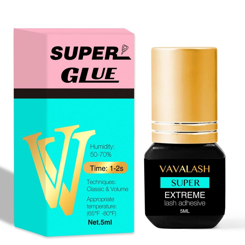 VAVALASH Eyelash Extension Glue Lash Extension Adhesive 1 Sec Drying Time Bond Lash Glue Long Lasting Black Eyelash Glue Professional Lash Artist Use Only (Super,5ml) - Image 1