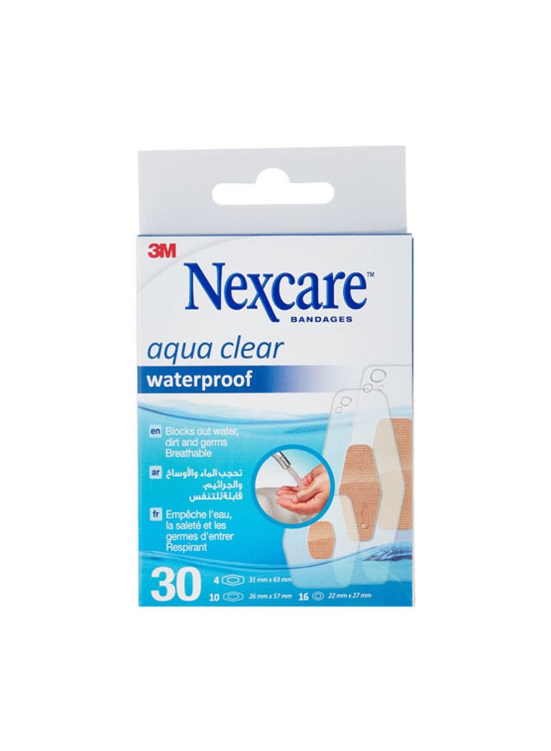 3M Aqua Clear Waterproof Bandages – Assorted Size – 30 Bandages (2 packs) 