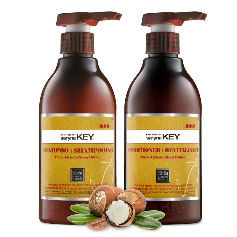 Saryna Key Damage Repair Treatment Shampoo and Conditioner Set with Pure African Shea Butter Hair Conditioner for Dry frizzy Damaged Hair - Moisturizing Hydrating Shampoo for Women, Men (500ml/16.9) - Image 1