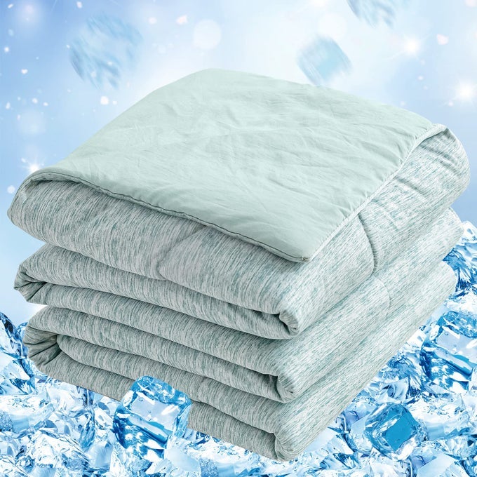 COOLING COMFORTER TWIN SIZE COOLING BLANKET WITH QMAX 045 ARCCHILL COOLING FIBER FOR HOT SLEEPER AND NIGHT SWEATS COOL SOFT THIN BREATHABLE SUMMER COMFORTER FOR BED 60 X 80 GREEN