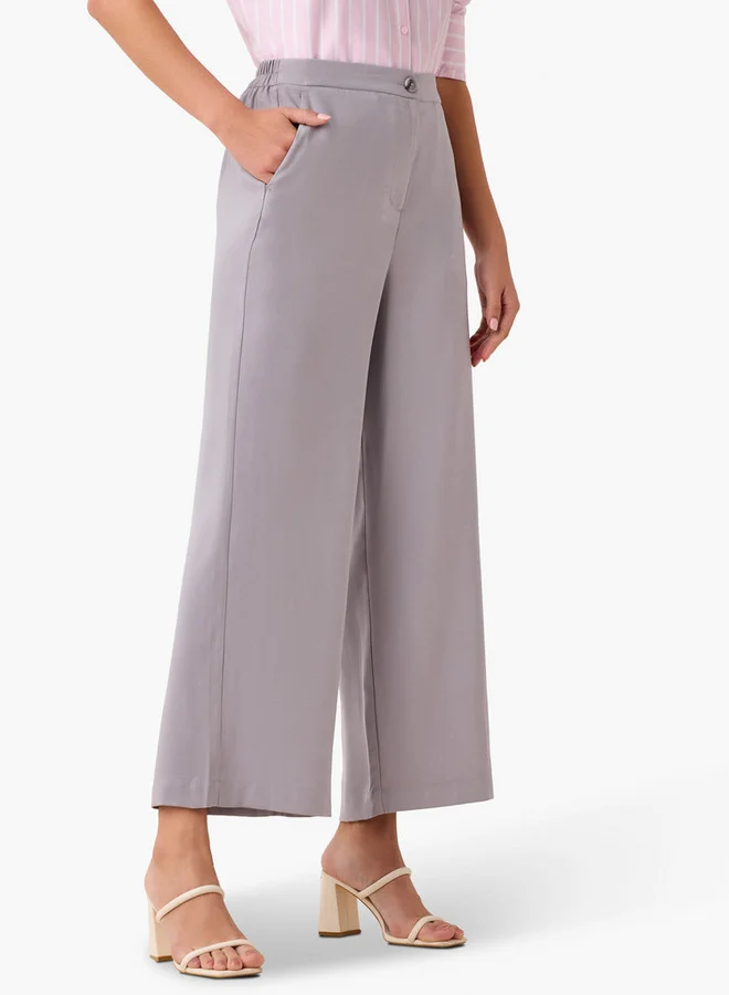 Regular Fit Twill Wide-Leg Trousers with Pockets