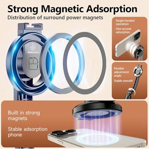 Kratos 41 Inch Magnetic Tripod Stand for iPhone, Aluminum Tripod with Strong Magnetic Holder for MagSafe Design Mobile Phones, 360° Rotation, BT Remote for Selfies, Vlogging & Travel - Image 2
