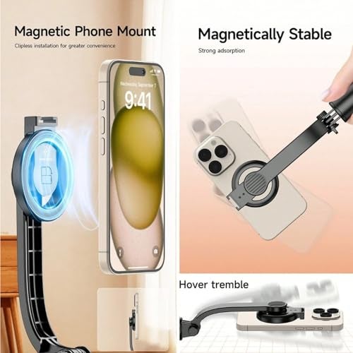 Kratos 41 Inch Magnetic Tripod Stand for iPhone, Aluminum Tripod with Strong Magnetic Holder for MagSafe Design Mobile Phones, 360° Rotation, BT Remote for Selfies, Vlogging & Travel - Image 3