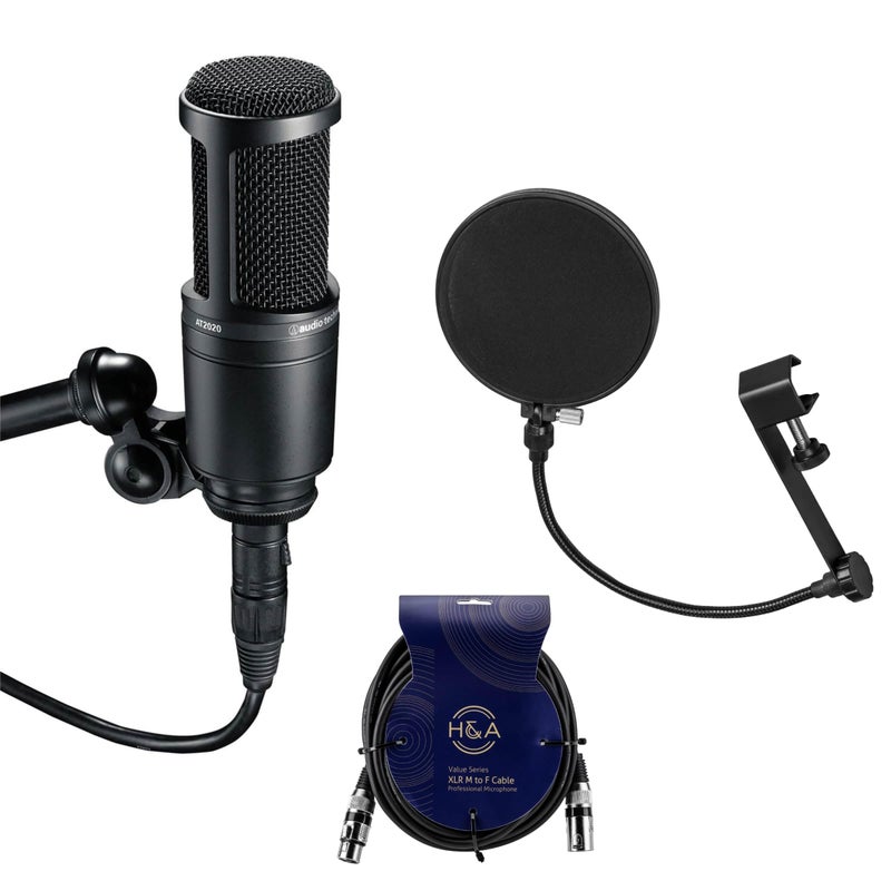 audio-technica Audio Technica AT2020 Condenser Studio Microphone Bundle with Pop Filter and XLR Cable