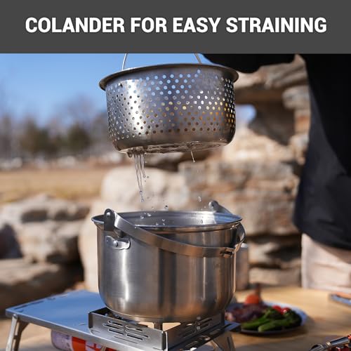 KingCamp Camping Cookware Set, 304 Stainless Steel Campfire Cooking Pots Pan and Kettle with Travel Tote Bag for Camping Outdoor Kitchen Cooking Picnic for 4-6 - Image 4