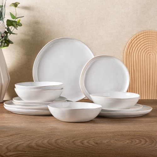 AmorArc Ceramic Dinnerware Sets,Handmade Reactive Glaze Stoneware Plates and Bowls Set,Highly Chip and Crack Resistant | Dishwasher & Microwave Safe,Service for 4 (12pc) - Image 1