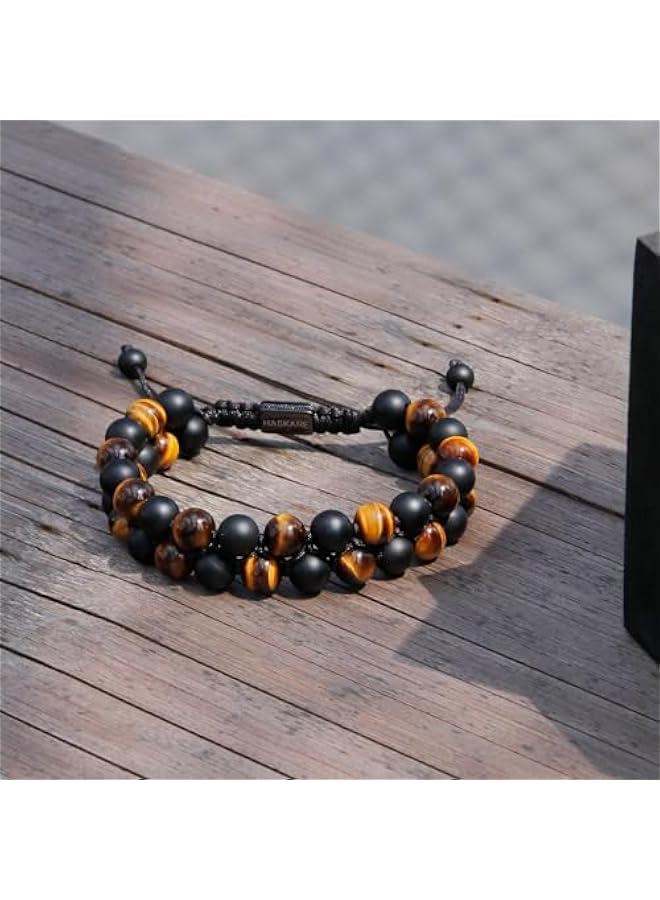 Arabest Premium Tiger Eye Bracelet Gift for Men,  Energy Protection Crystal Real Tigers Eye Black Onyx Beads Bracelets, Handmade Crystal Bracelet Men Bracelets Father  Gift for Him Stress Relief - Image 3
