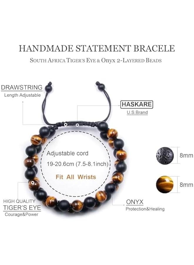 Arabest Premium Tiger Eye Bracelet Gift for Men,  Energy Protection Crystal Real Tigers Eye Black Onyx Beads Bracelets, Handmade Crystal Bracelet Men Bracelets Father  Gift for Him Stress Relief - Image 5