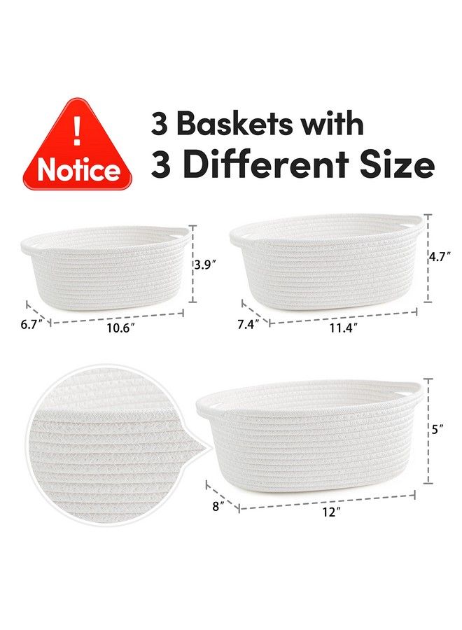 Pro Goleem 3 Piece Small Woven Basket With Gift Bags And Ribbons Different Size Empty Rope Basket For Storage 12"X 8" X 5" Baby Toy Basket With Handles White - Image 4