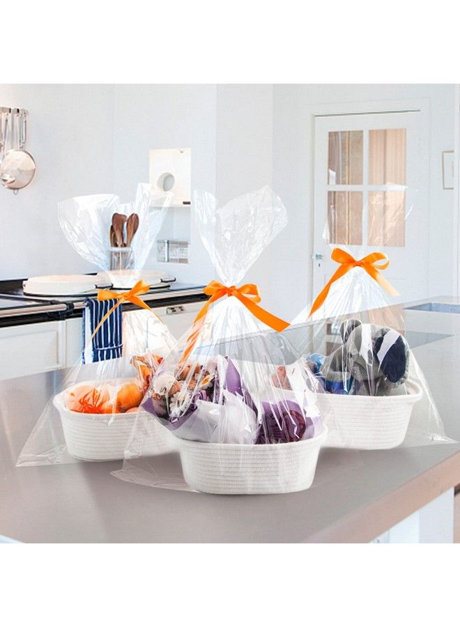 Pro Goleem 3 Piece Small Woven Basket With Gift Bags And Ribbons Different Size Empty Rope Basket For Storage 12"X 8" X 5" Baby Toy Basket With Handles White - Image 3
