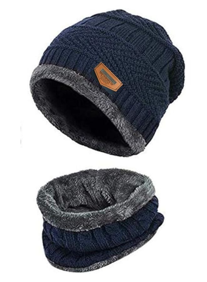 SARAOONT 2 Piece Navy Winter Thick Hat Beanie scarf set  - Image 1
