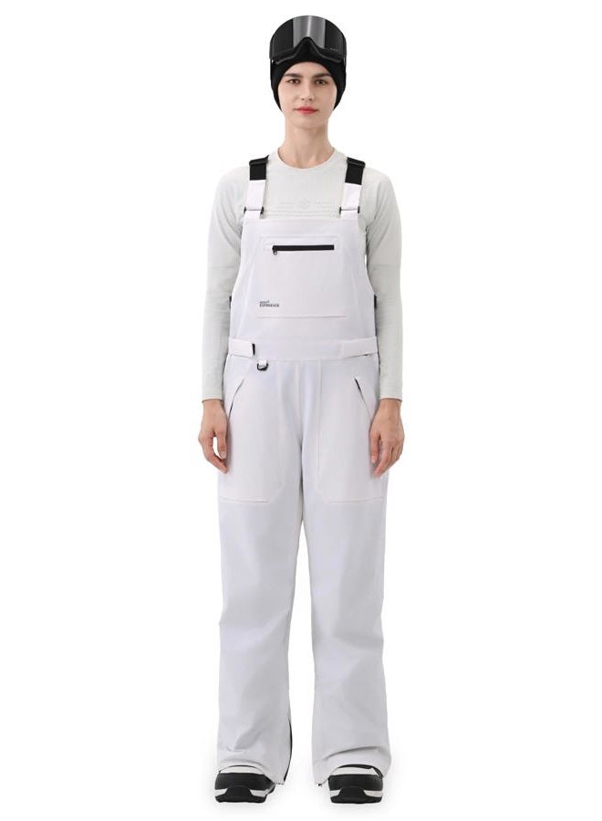 HIGH EXPERIENCE Women Ski Bib Snowboard Pants Snow Overalls Waterproof Windproof Insulate Warm Winter, White, M - Image 1