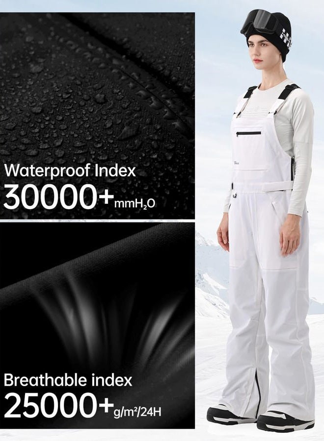 HIGH EXPERIENCE Women Ski Bib Snowboard Pants Snow Overalls Waterproof Windproof Insulate Warm Winter, White, M - Image 4
