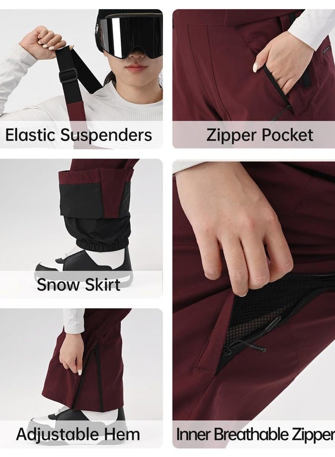 HIGH EXPERIENCE Women Ski Bib Snowboard Pants Snow Overalls Waterproof Windproof Insulate Warm Winter, White, M - Image 5