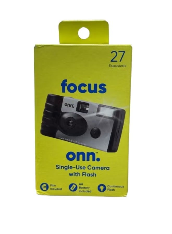 او ان ان كاميرا تركيز للاستخدام مرة واحدة، مقاس 35 ملم، بدقة 5 ميجابكسل، مع فلاش، مزودة بفيلم مُحمّل مسبقًا، 27 لقطة، سهلة الاستخدام بنظام التصوير والتصويب، باللون الأسود. - Image 1