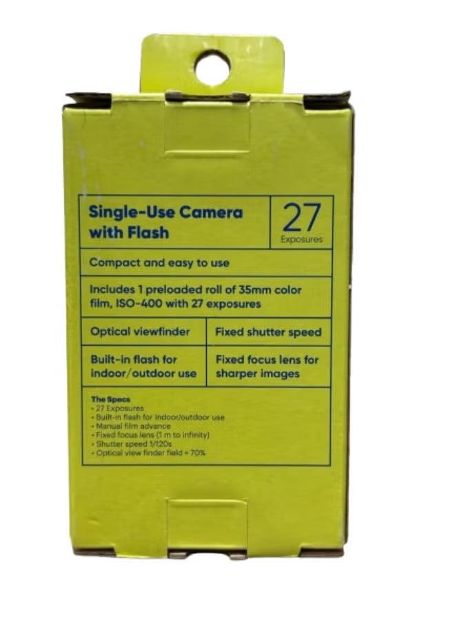 او ان ان كاميرا تركيز للاستخدام مرة واحدة، مقاس 35 ملم، بدقة 5 ميجابكسل، مع فلاش، مزودة بفيلم مُحمّل مسبقًا، 27 لقطة، سهلة الاستخدام بنظام التصوير والتصويب، باللون الأسود. - Image 2