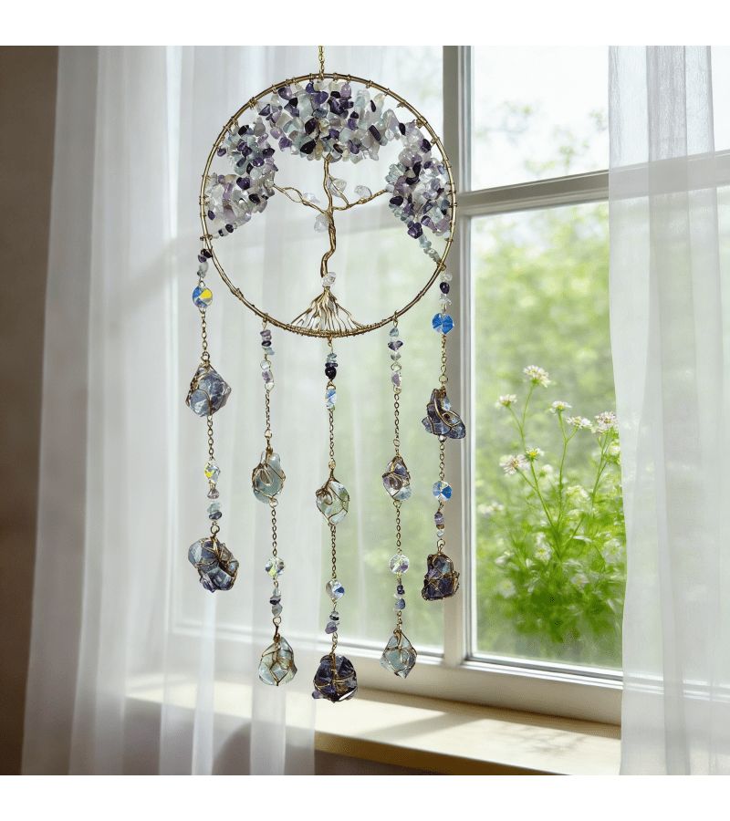 Bohemian Fluorite Love Dreamcatcher Handmade Wind Chime Home Decor Gift - Image 4