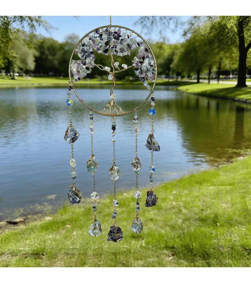 Bohemian Fluorite Love Dreamcatcher Handmade Wind Chime Home Decor Gift - Image 1