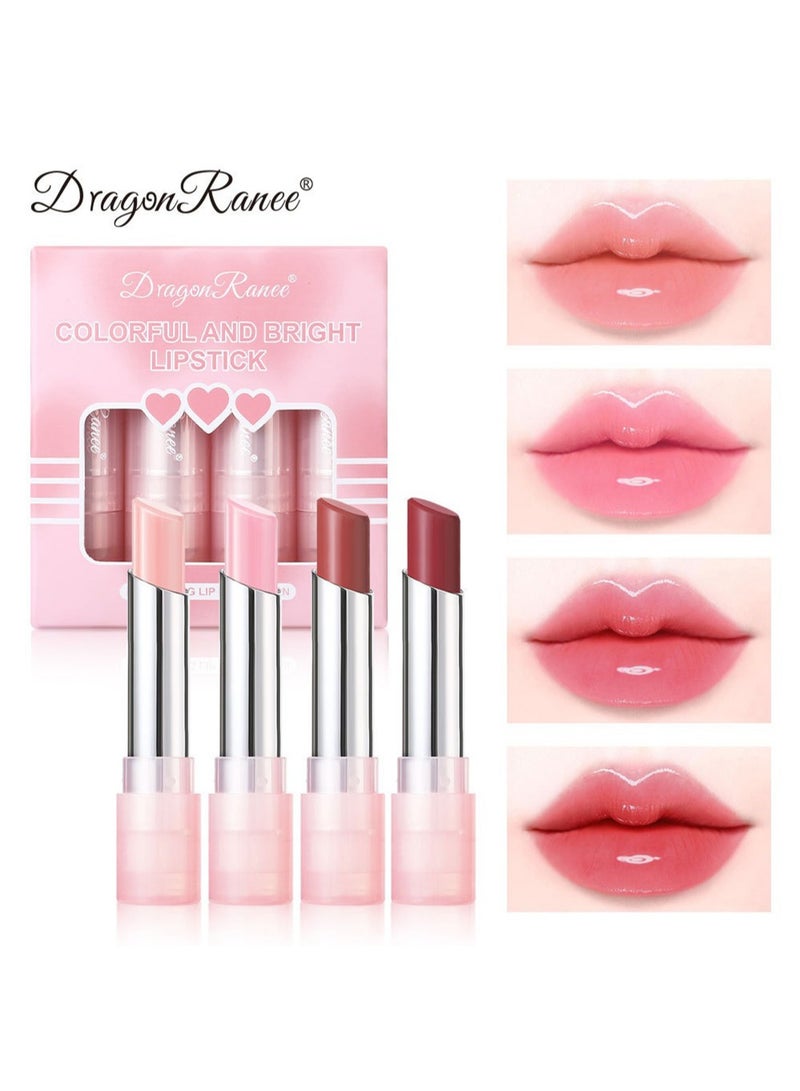 Dragon Ranee 4Pcs Colorful and Bright Lipstick Set, Color Changing Lip Glaze, High-Shine Clear Lip Balm Makeup - Image 1