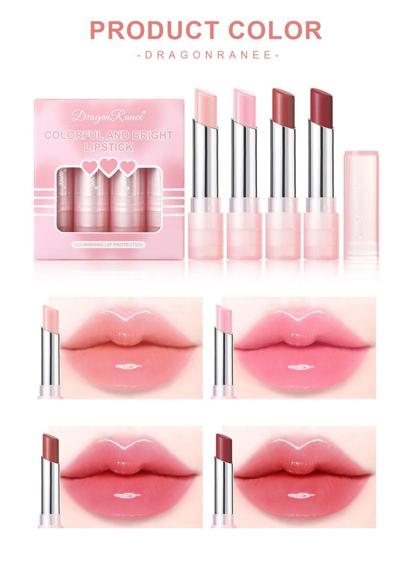 Dragon Ranee 4Pcs Colorful and Bright Lipstick Set, Color Changing Lip Glaze, High-Shine Clear Lip Balm Makeup - Image 5