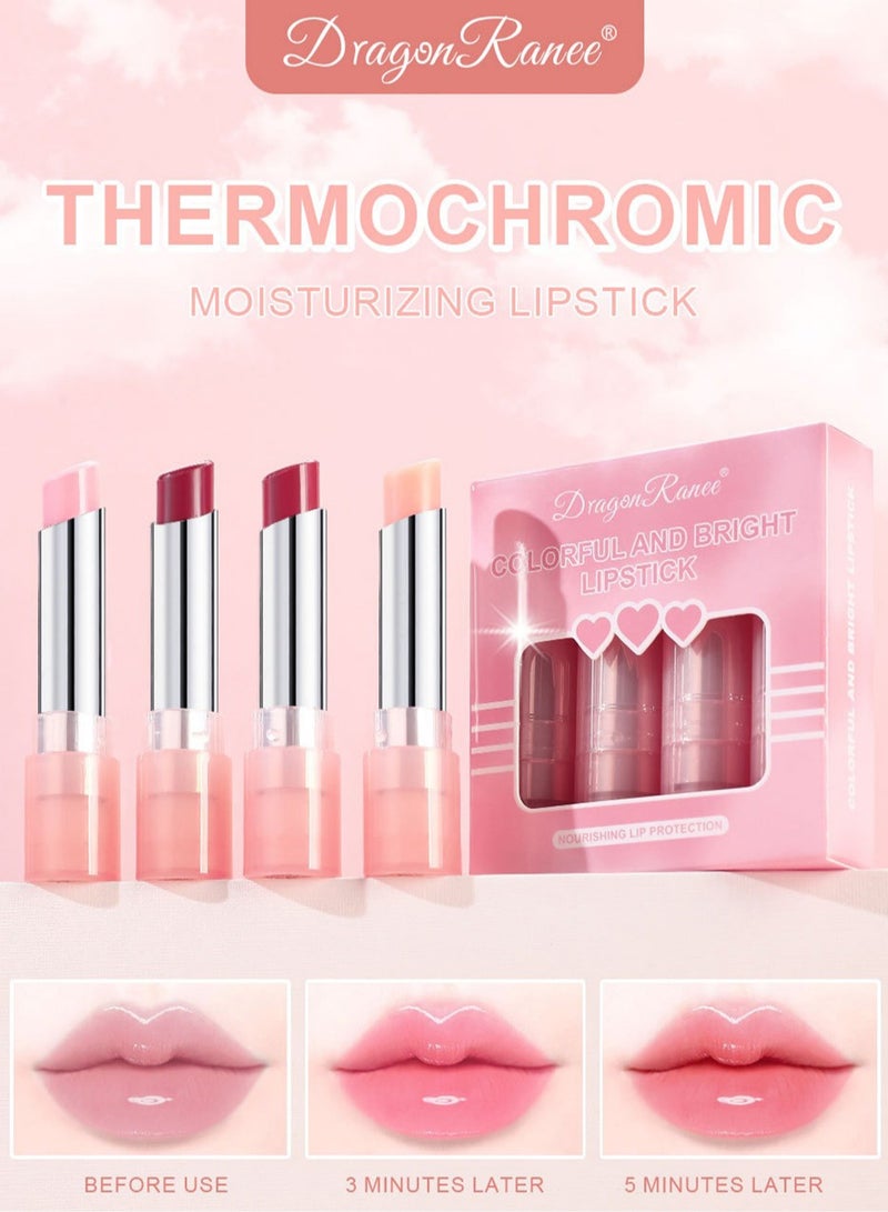 Dragon Ranee 4Pcs Colorful and Bright Lipstick Set, Color Changing Lip Glaze, High-Shine Clear Lip Balm Makeup - Image 2