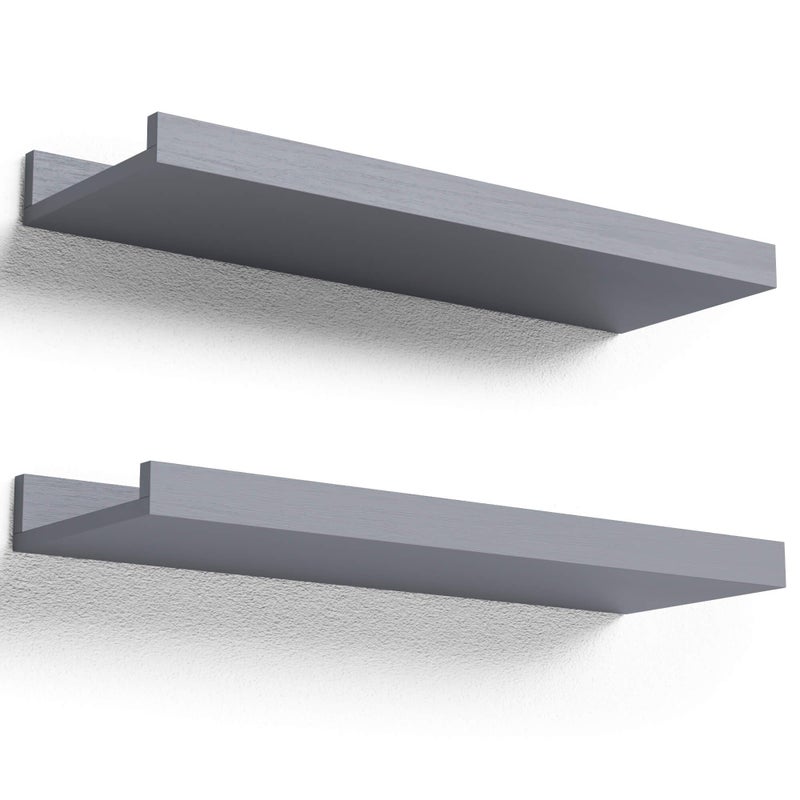 Boswillon Floating Shelves for Wall Wall Shelves Set of 2 Bedroom Shelves with Lip Display Picture Ledge Shelf for Wall Decor Bedroom Living Room Bathroom Kitchen Grey