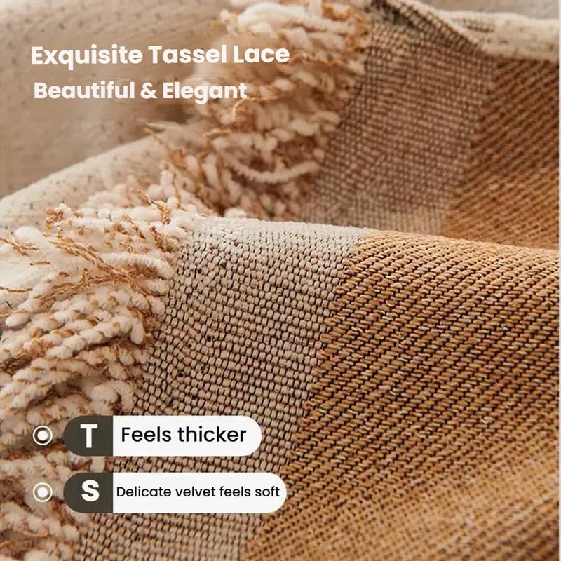 Retro Jacquard Sofa Cover - Cat-Proof & Anti-Scratch Couch Protector Slipcover with Tassels | Universal Fit for 1 2 3 4 Seater L U Sofas | Bohemian Style Sofa Throw (Brown, 180 * 460cm) - Image 3