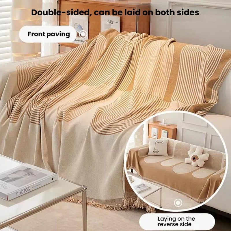 Retro Jacquard Sofa Cover - Cat-Proof & Anti-Scratch Couch Protector Slipcover with Tassels | Universal Fit for 1 2 3 4 Seater L U Sofas | Bohemian Style Sofa Throw (Brown, 180 * 460cm) - Image 2