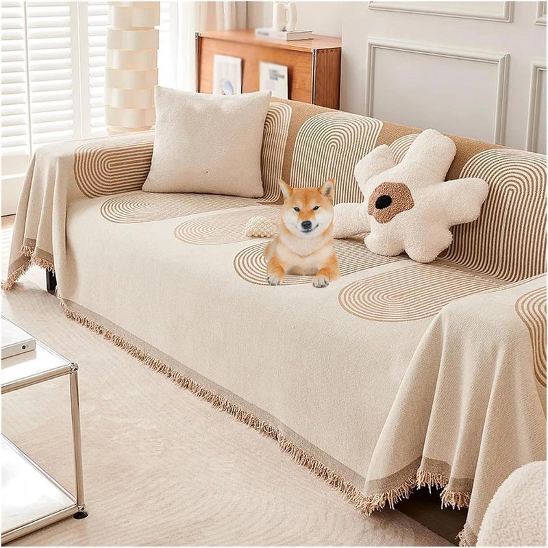 Retro Jacquard Sofa Cover - Cat-Proof & Anti-Scratch Couch Protector Slipcover with Tassels | Universal Fit for 1 2 3 4 Seater L U Sofas | Bohemian Style Sofa Throw (Brown, 180 * 460cm) - Image 1