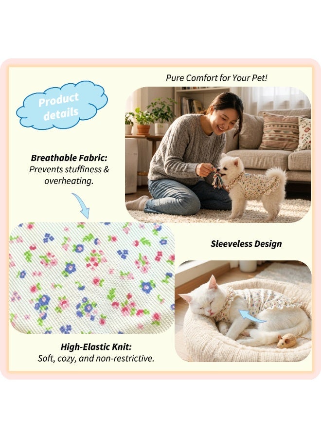 Breathable Vibrant Floral Print Pet Princess Dress - Ultra-Thin Cute Blue Red Green Ruffled Hem Puppy Outfit with Leash Ring, Elegant Multi-color Anti-Shedding Summer Cat Apparel, Size XL - Image 5