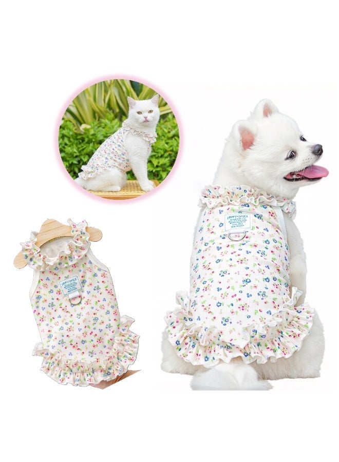Breathable Vibrant Floral Print Pet Princess Dress - Ultra-Thin Cute Blue Red Green Ruffled Hem Puppy Outfit with Leash Ring, Elegant Multi-color Anti-Shedding Summer Cat Apparel, Size XL - Image 3