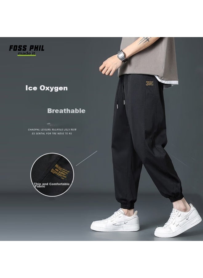 Foss Phil Men's Casual Pants, Spring And Summer Versatile Loose-fit Joggers, Trendy Straight-leg Athletic Cropped Pants, 237 Black 2XL - Image 1