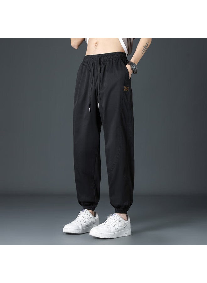 Foss Phil Men's Casual Pants, Spring And Summer Versatile Loose-fit Joggers, Trendy Straight-leg Athletic Cropped Pants, 237 Black 2XL - Image 5