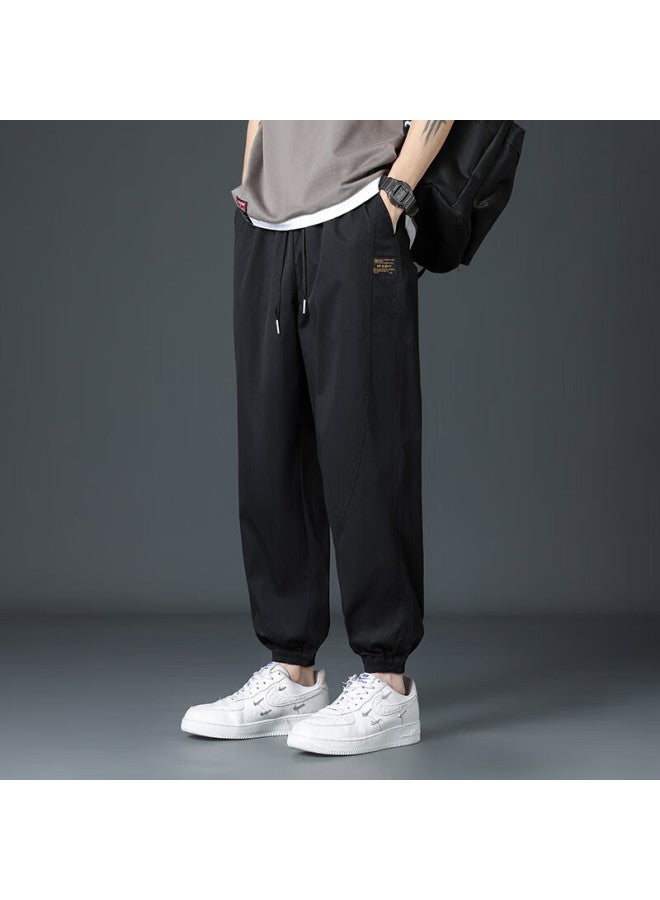 Foss Phil Men's Casual Pants, Spring And Summer Versatile Loose-fit Joggers, Trendy Straight-leg Athletic Cropped Pants, 237 Black 2XL - Image 2