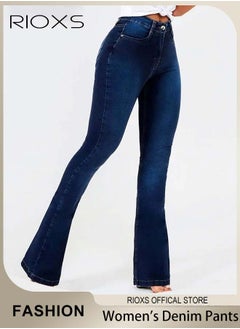 RIOXS Women's Denim Pants, Hight-quality Flared Fit Jeans, High Waist Stretch Skinny Denim Pants with Zip Fly and Button Closure, Vintage-style Jeans, Perfect for Work, Casual, Outdoor and Party  - Image 1