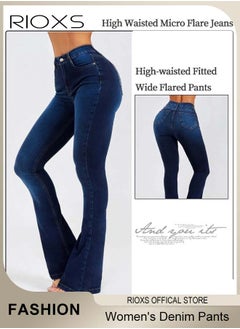 RIOXS Women's Denim Pants, Hight-quality Flared Fit Jeans, High Waist Stretch Skinny Denim Pants with Zip Fly and Button Closure, Vintage-style Jeans, Perfect for Work, Casual, Outdoor and Party  - Image 4