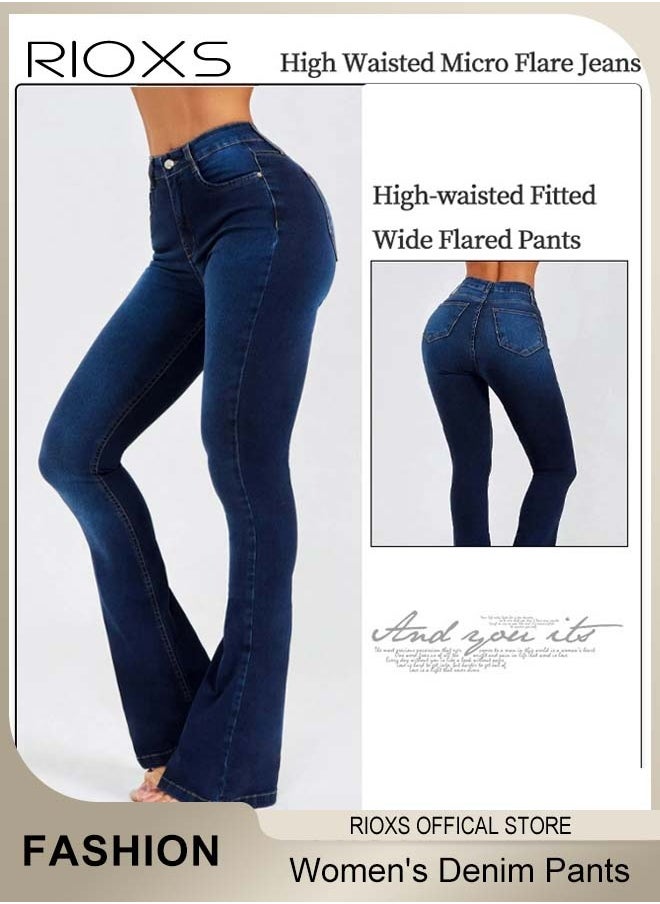 RIOXS Women's Denim Pants, Hight-quality Flared Fit Jeans, High Waist Stretch Skinny Denim Pants with Zip Fly and Button Closure, Vintage-style Jeans, Perfect for Work, Casual, Outdoor and Party  - Image 4