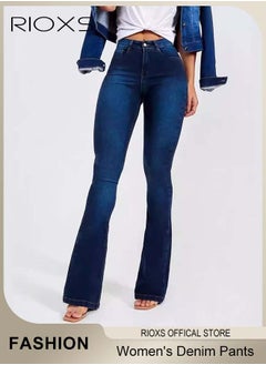 RIOXS Women's Denim Pants, Hight-quality Flared Fit Jeans, High Waist Stretch Skinny Denim Pants with Zip Fly and Button Closure, Vintage-style Jeans, Perfect for Work, Casual, Outdoor and Party  - Image 3