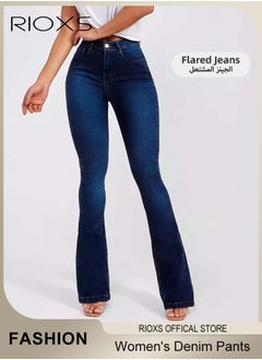 RIOXS Women's Denim Pants, Hight-quality Flared Fit Jeans, High Waist Stretch Skinny Denim Pants with Zip Fly and Button Closure, Vintage-style Jeans, Perfect for Work, Casual, Outdoor and Party  - Image 2