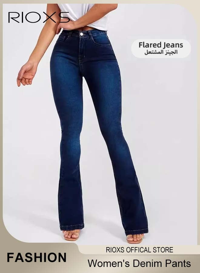 RIOXS Women's Flare Jeans, Trendy High Waist Butt Lifting Denim Pants, Vintage-style Slim Fit Stretchy Bootcut Bell Bottom Janes with Pockets, Ladies Casual Comfortable Flare Skinny Jeans with Zip Fly and Button Closure, Perfect for Work, Casual, Street Wear, Outdoor and Party - Image 4