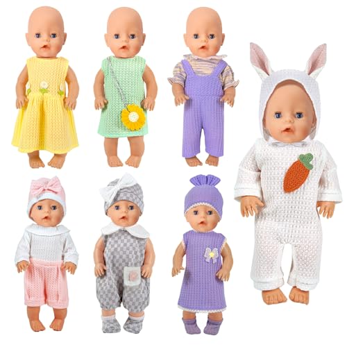 ARTST 7 Set Baby Doll Clothes1418 inch Reborn Doll Clothes Accessories Dress with Hats Socks Outfits Fits for 43cm New Born15 inch Bitty16 Inch Baby Dolls - Image 1